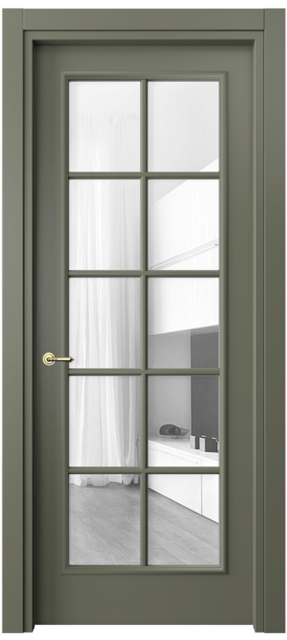 Межкомнатная дверь Париж 8102 Матовый оливковый тёмный Прозрачное стекло Цена 76999 ₽| Volhovec