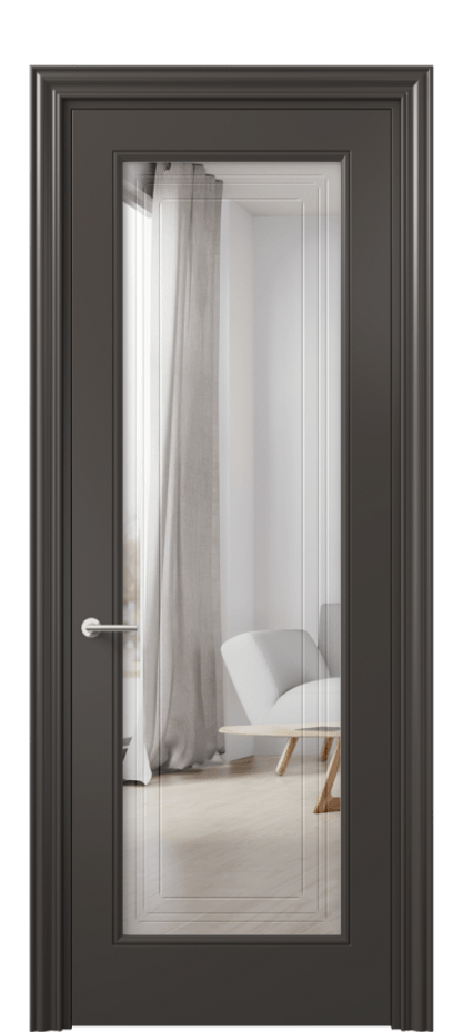 Межкомнатная дверь Маскот 8400 Матовый антрацит Двустороннее зеркало с гравировкой "Грани"», триплекс Цена 84499 ₽ | Volhovec