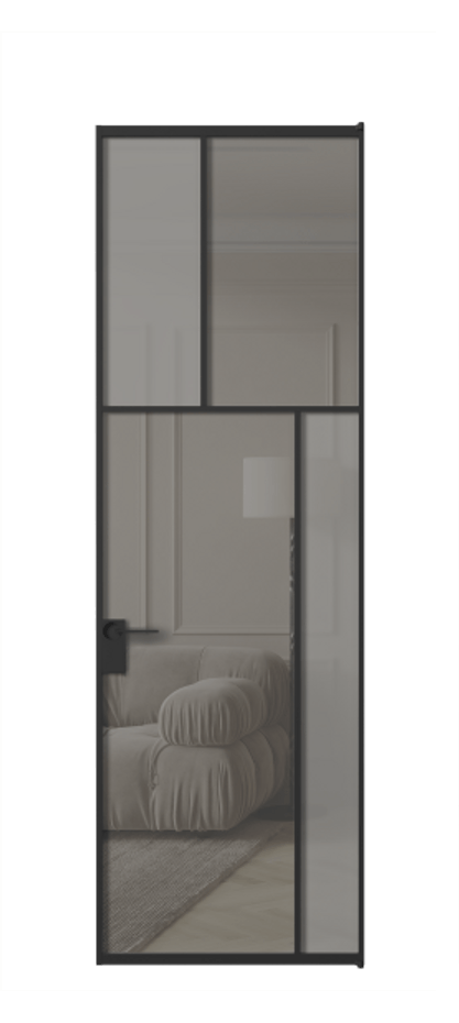 Межкомнатная дверь Мозаик АЛПЛ041.23 Алюминий Черный Сатинированное серое стекло, триплекс, 6 мм + Прозрачное серое стекло, триплекс Цена 160070 ₽ | Volhovec