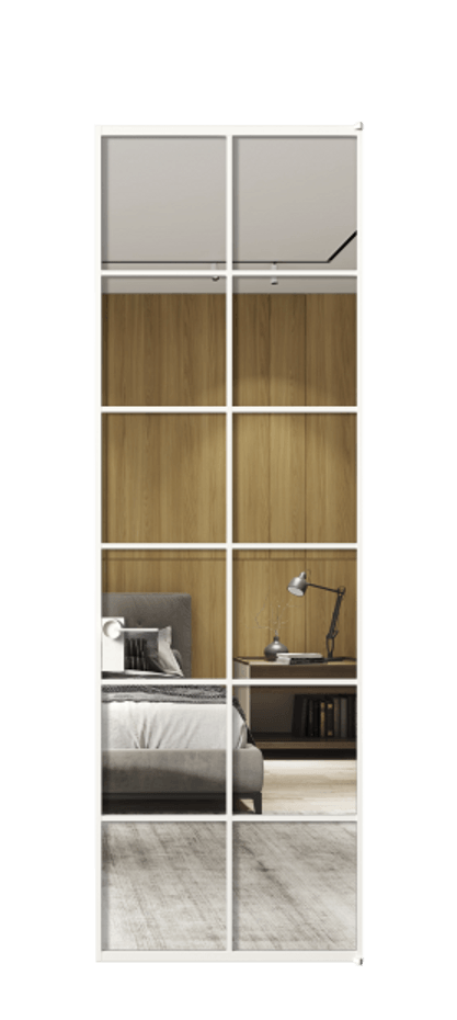 Алюминиевая дверь АЛПЛ040.05 Алюминий Белый Двустороннее зеркало, триплекс , триплекс 6 мм Цена 124530  | Volhovec