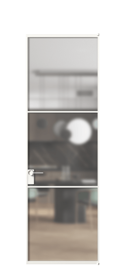 Алюминиевая дверь АЛПЛ040.03 Алюминий Белый Сатинированное стекло "Мателюкс Кристал Вижн", калёное, матовое, каленое 6 мм Цена 126530  | Volhovec