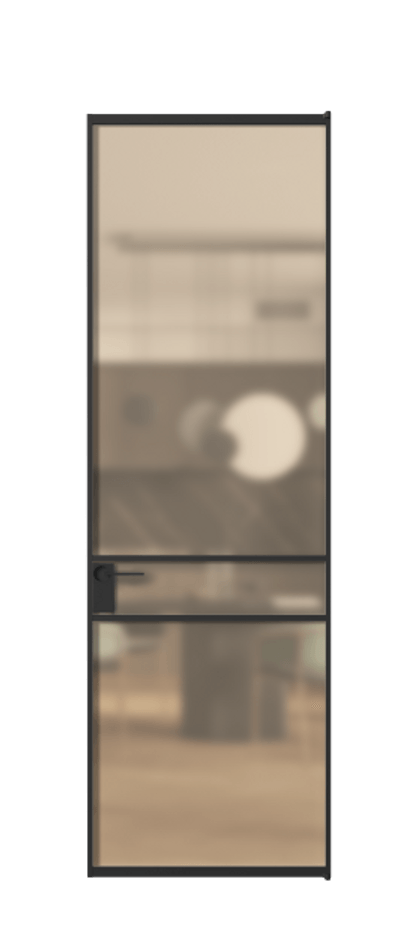 Алюминиевая дверь АЛПЛ040.02 Алюминий Черный Сатинированное оранжевое стекло, триплекс Цена 120130  | Volhovec