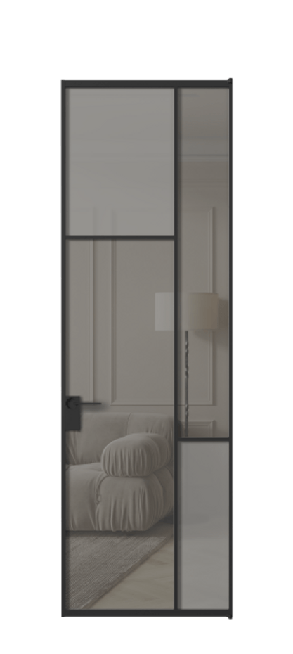 Межкомнатная дверь Мозаик АЛПЛ041.10 Алюминий Черный Сатинированное серое стекло, триплекс, 6 мм + Прозрачное серое стекло, триплекс Цена 160070 ₽ | Volhovec