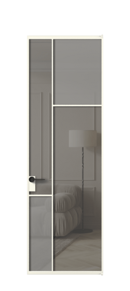 Межкомнатная дверь Мозаик АЛПЛ041.11 Алюминий жемчужный Сатинированное серое стекло, триплекс, 6 мм + Прозрачное серое стекло, триплекс Цена 165870 ₽ | Volhovec