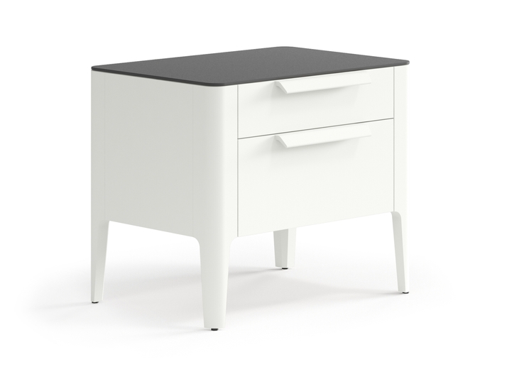 Мебель Тумба прикроватная Пьега 2 ящика. Цвет Матовый жемчужный. Материал Гладкая эмаль. Коллекция Тумба прикроватная Пьега 2 ящика. Картинка.