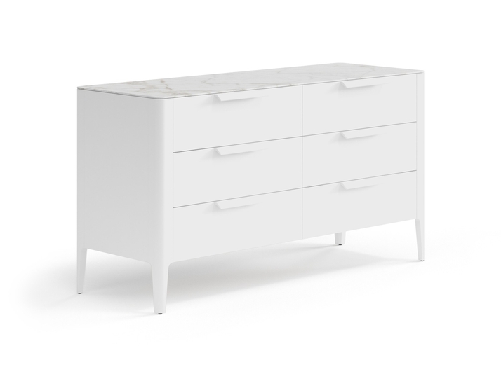 Мебель Комод Пьега 6 ящиков. Цвет Матовый белоснежный. Материал Гладкая эмаль. Коллекция Комод Пьега 6 ящиков. Картинка.