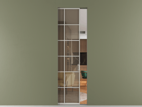 Алюминевая перегородка skr1_05_ Алюминий тёплый серый Stopsol Bronze прозрачное. Цвет Алюминий тёплый серый. Материал Алюминий в эмали. Коллекция Перегородка Формато скрытый пенал 1 створка. Картинка.