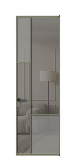 Межкомнатная дверь АЛПЛ041.13 АОТ сатин матовое + Серый прозрачное. Цвет Алюминий оливковый тёмный. Материал Алюминий в эмали. Коллекция Mosaic. Фото. Дверь межкомнатная АЛПЛ041.13 АОТ сатин матовое + Серый прозрачное. Цвет Алюминий оливковый тёмный. Материал Алюминий в эмали. Коллекция Mosaic. Картинка.