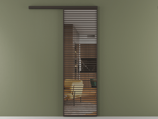 Алюминевая перегородка АЛПР 040.07_ААН_Crystalvision_new. Цвет Алюминий антрацит. Материал Алюминий в эмали. Коллекция Перегородка Формато вдоль стены 1 створка. Картинка.