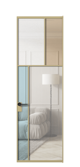 Дверь межкомнатная АЛПЛ041.22 ЗОЛ Золотой 4 стекла. Цвет . Материал Алюминий металлик. Коллекция Мозаик. Картинка.