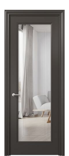 Дверь межкомнатная 8400 МАН Двустороннее зеркало с гравировкой. Цвет Матовый антрацит. Материал Гладкая эмаль. Коллекция Маскот. Картинка.