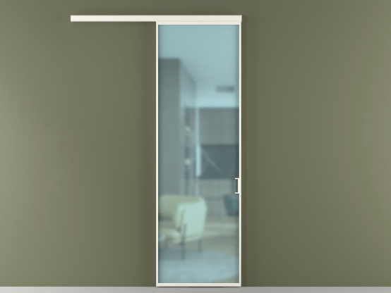 Алюминевая перегородка vd1_01_ Алюминий пудровый белый Сатинированное голубое стекло, триплекс, 6мм. Цвет Алюминий пудровый белый. Материал Алюминий в эмали. Коллекция Перегородка Формато вдоль стены 1 створка. Картинка.