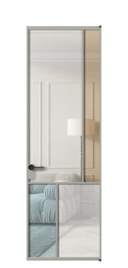 Дверь межкомнатная АЛПЛ041.21 АНСР 4 стекла. Цвет Алюминий нейтральный серый. Материал Алюминий в эмали. Коллекция Мозаик. Картинка.